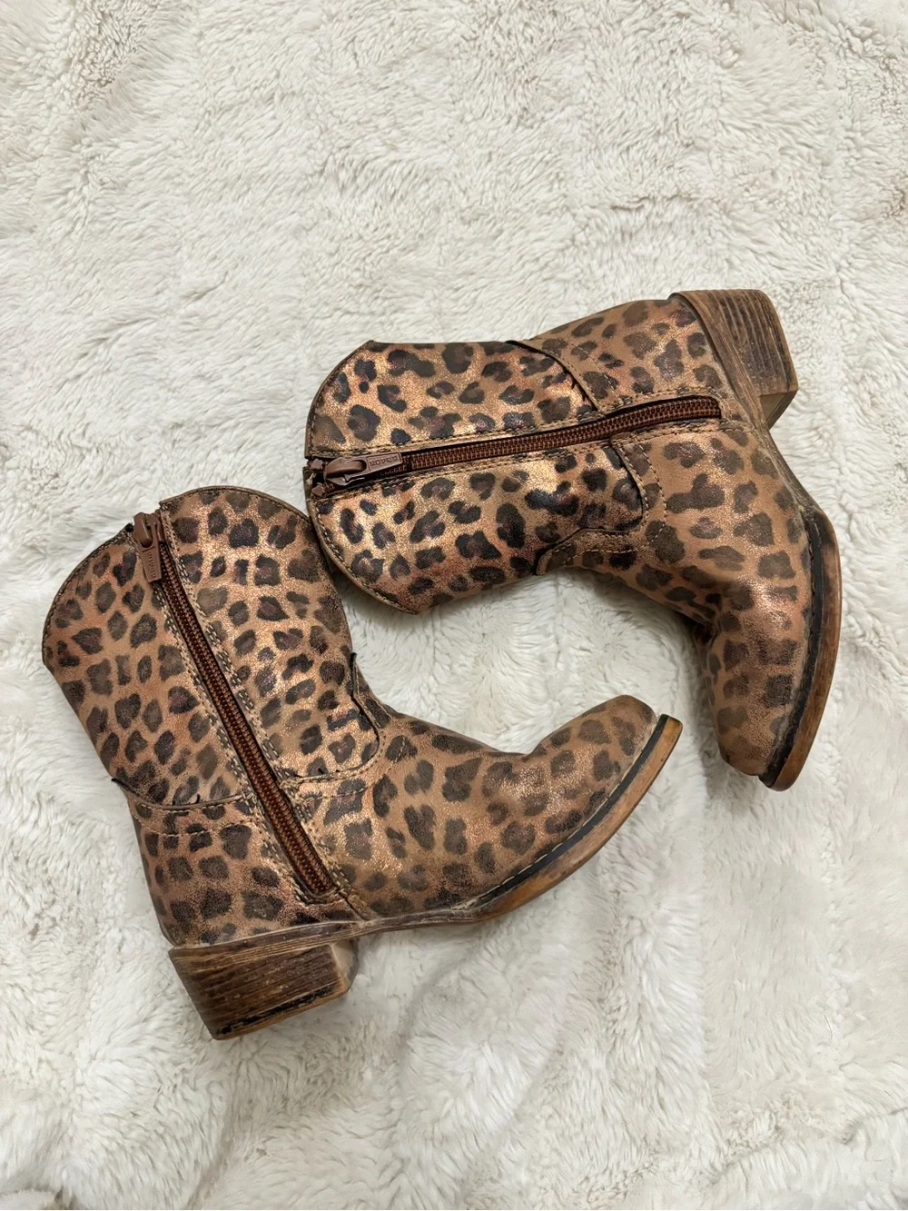 Roper Kids Leopard-Print Western Boots - Metallic Brown Girls size 7
